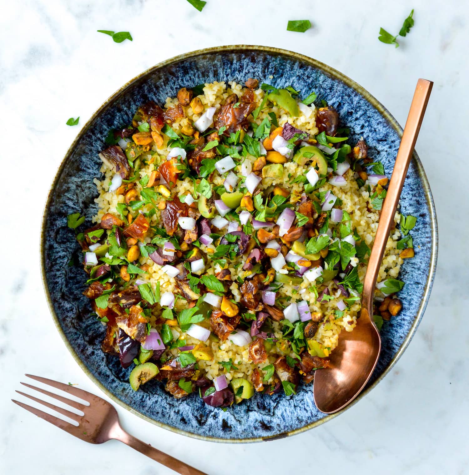 Bulgur salad with parsley, mint, and vegetables